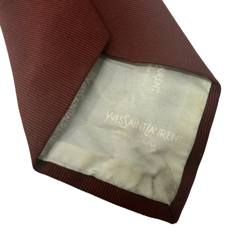 Vintage Yves Saint Laurent YSL Silk Necktie Burgundy Logo Italy Maroon